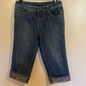 Baccini Y2k Denim Crop Jeans with Leopard Cuff and Back Pocket Detail Size 4